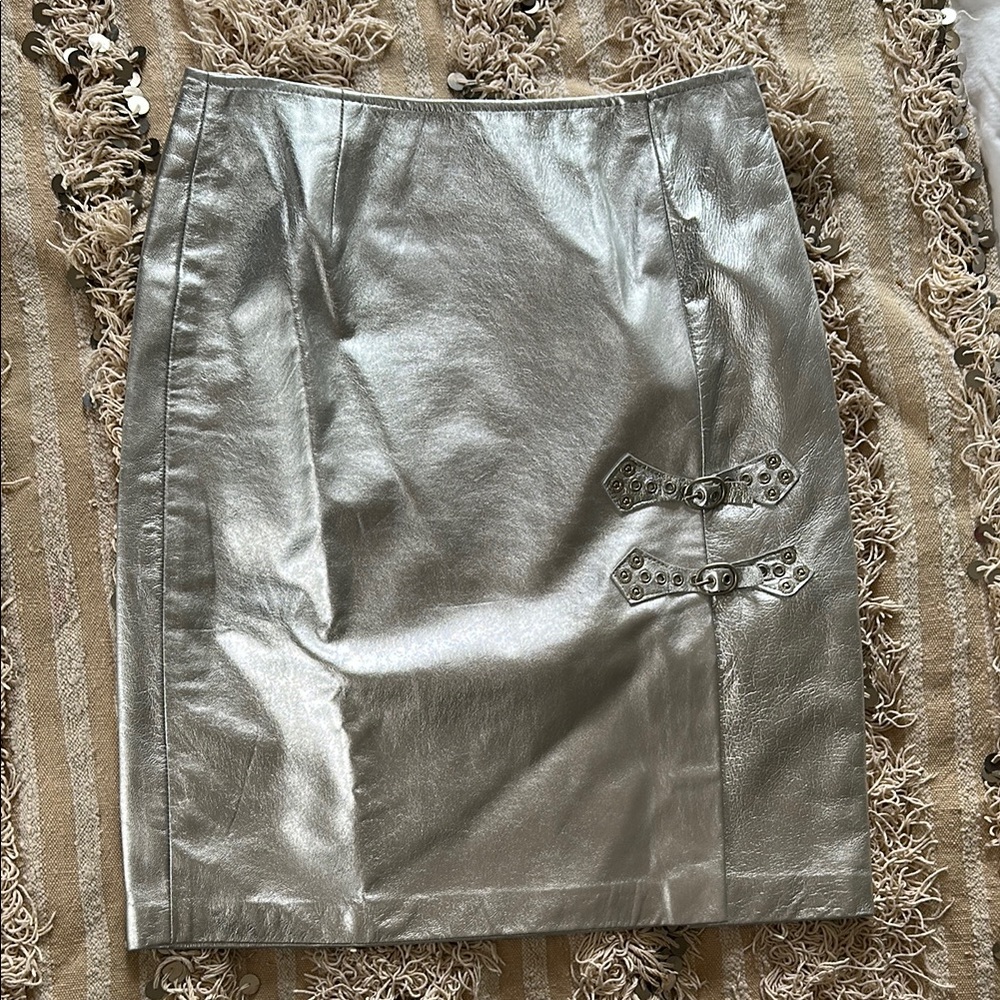 Cynthia Steffe Silver Leather Skirt
